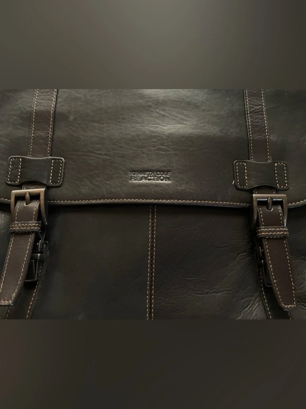 Kenneth Cole Chocolate Brown Leather Messenger Satchel